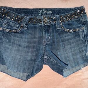 Miss Me Studded Dark Blue Denim Cutoff Shorts